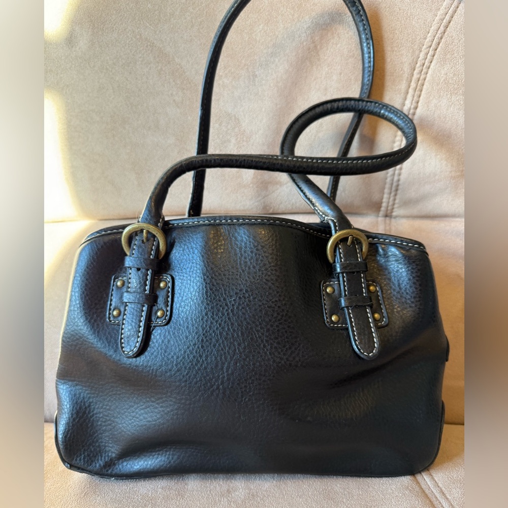 Croft & Barrow Black/Bronze Pebbled Leather Shoulder Bag